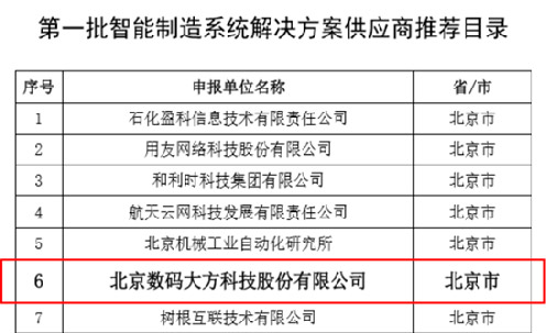 智能制造供應(yīng)商推薦目錄發(fā)布，數(shù)碼大方成功入選